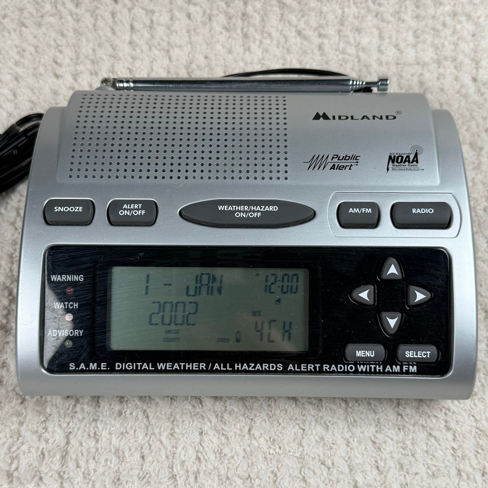 Midland WR-300 SAME Digital Weather All Hazards Alert Radio AM FM Silver Black